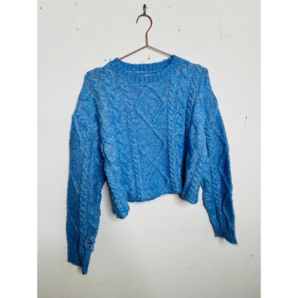 RACHEL PARCELL Baby Blue Cable Knit Long Sleeve Crewneck Sweater size Small - Picture 3 of 14